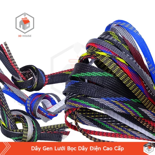 Ống PET Dây Gen Lưới Bọc Dây Điện Phi 4 - 10mm Màu Đen, Đỏ đen (Dây xác rắn)