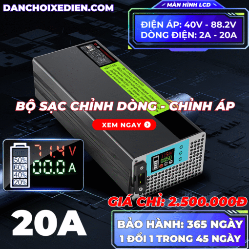 Bộ sạc nhanh 1800W điều chỉnh dòng 2A-20A và áp 40V-88.2V
