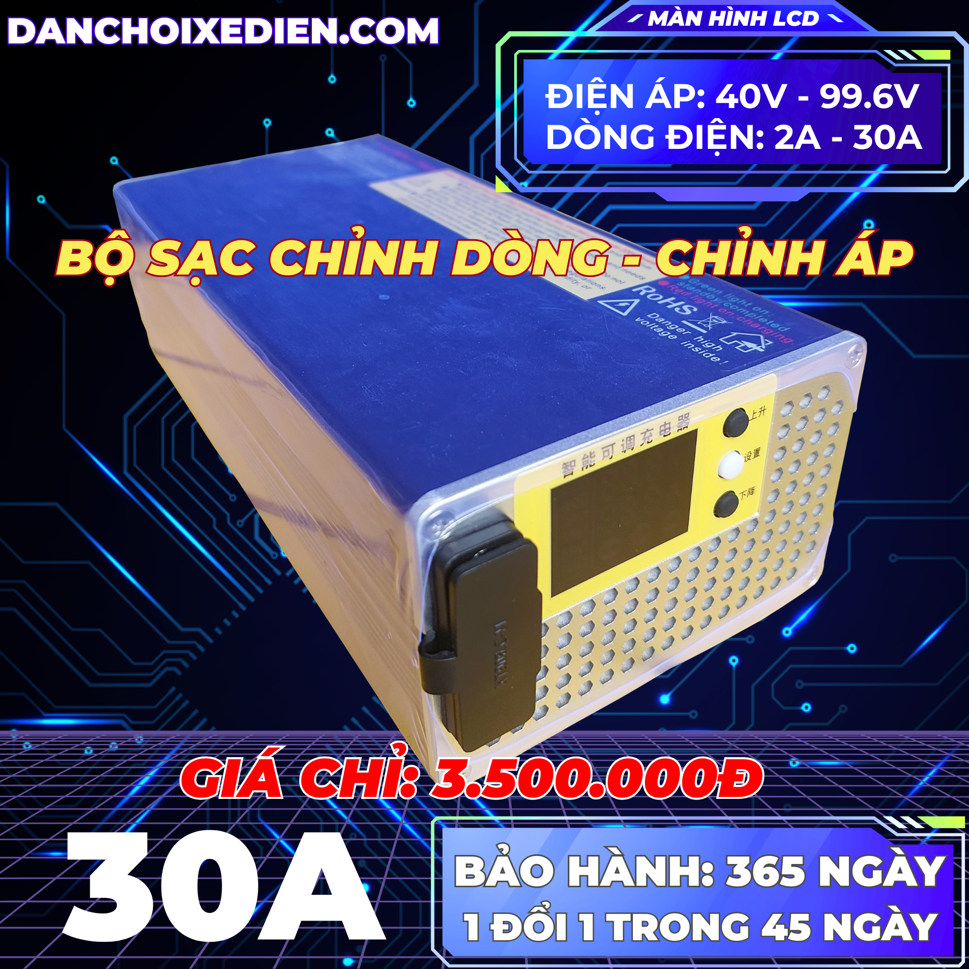 Bộ sạc chỉnh dòng 3000W điều chỉnh dòng 2A-30A và áp 40V-99.6V
