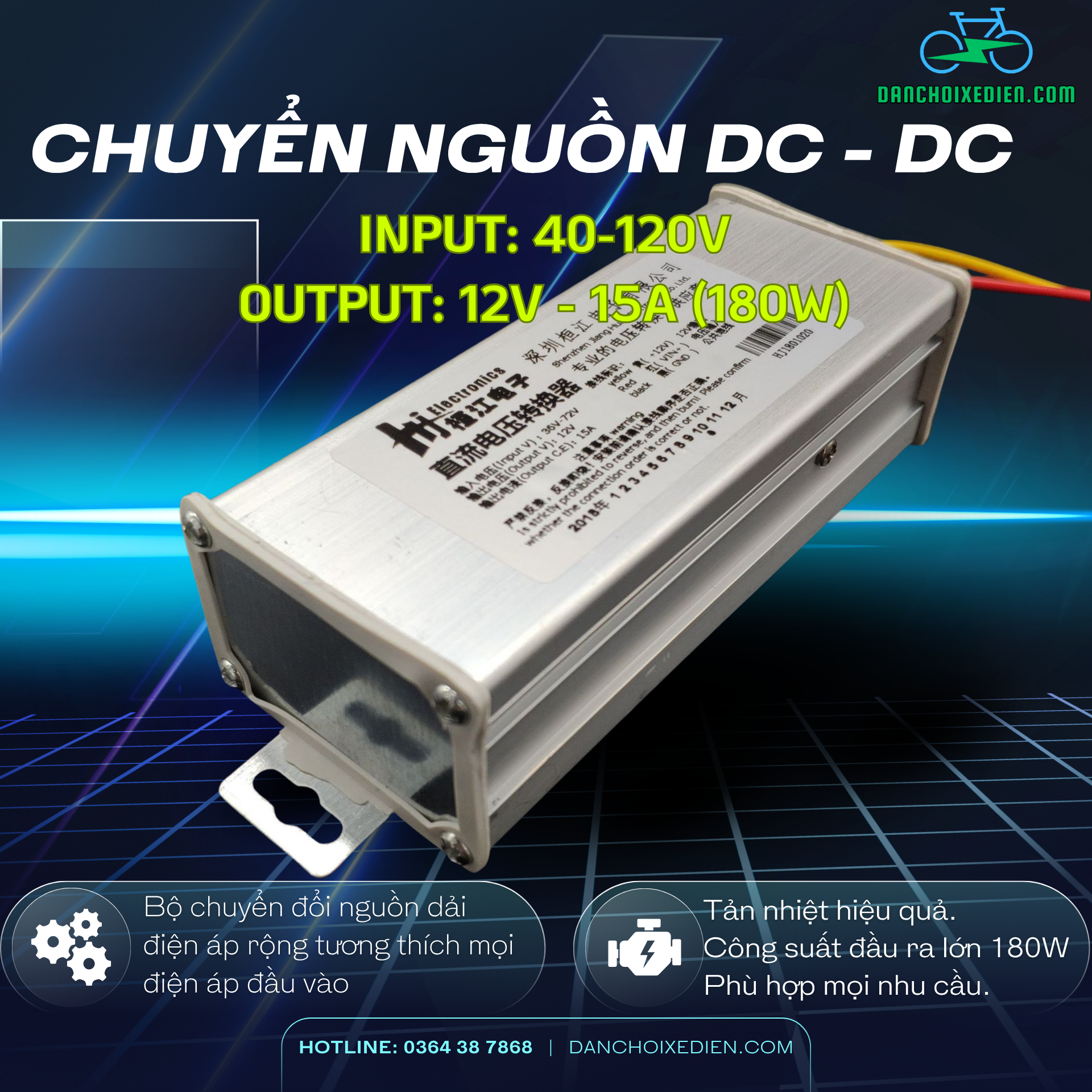 Bộ chuyển nguồn 40 - 120V ra 12V 15A công suất 180W