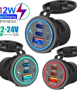 Ổ cắm sạc điện thoại PD & QC 3.0 112W sạc nhanh 3 cổng 12V / 24V.
