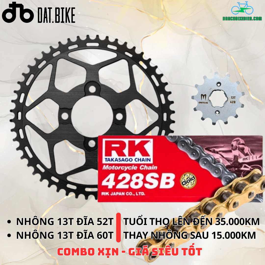 Combo Nhông Sên Đĩa Quantum (S0-S3) | Đĩa Nhôm CNC - Sên 428SB Gold