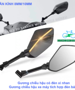 Gương Chiếu Hậu Xe Máy Tích Hợp Đèn Xi Nhan LED Mũi Tên - Sơn Vân Carbon Cao Cấp